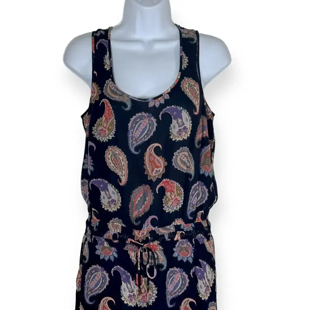 TORY BURCH 100% Silk Paisley Jumpsuit Sleeveless Blue Boho Wide Leg Cottagecore